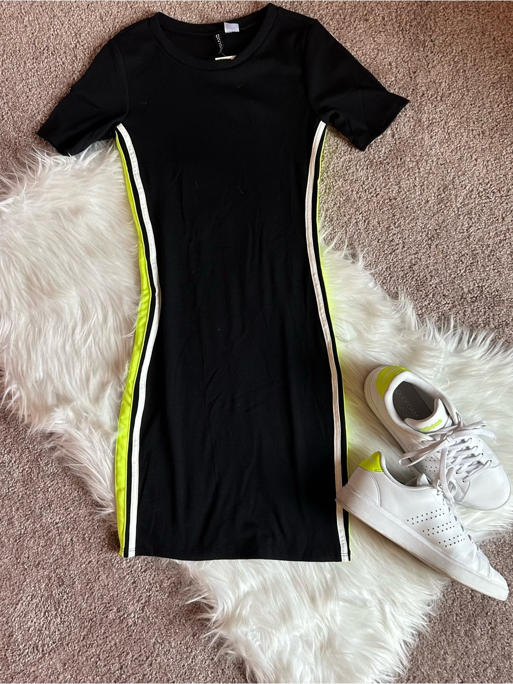 Black Bodycon Dress with Neon Trim